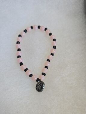 Handmade Pink and Black Beaded Bracelet